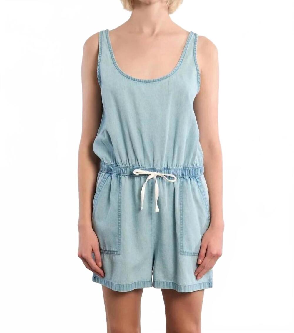 NEW MOLLY BRACKEN denim cotton romper in blue